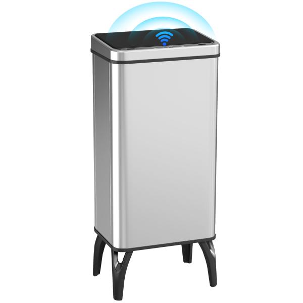 Balde de Lixo Automático 50 L em Aço Inoxidável com Sensor Infravermelhos e Aro de Retenção 35,5x26x83,5 cm Prata