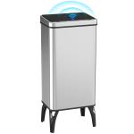 Balde de Lixo Automático 50 L em Aço Inoxidável com Sensor Infravermelhos e Aro de Retenção 35,5x26x83,5 cm Prata