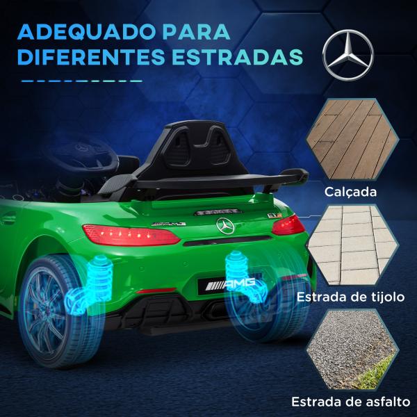 Carro Elétrico para Crianças Carro Mercedes - Benz AMG GTR com Bateria 12V Faróis Buzina e Música 108x67x46 cm Verde