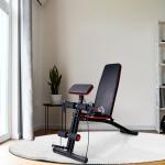 Banco de Musculação com Encosto Ajustável em 7 Posições Extensão de Pernas Apoio para Bíceps e Banda de Resistência para Treino Completo em Casa 54x160x106cm Preto e Vermelho