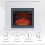 Lareira Elétrica 1800 - 2000W com Controle Remoto Chama Ajustável Termostato Temporizador Semanal e Proteção contra Superaquecimento 113x26,6x87,5cm Branco