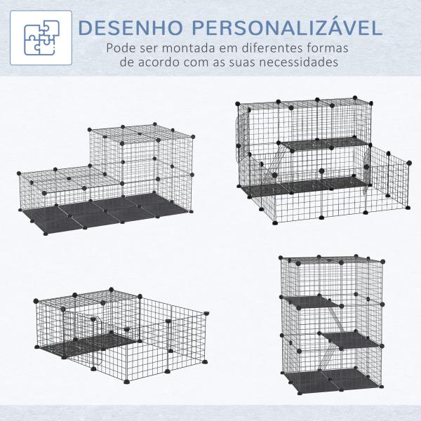 Recinto para Animais de Estimação de 3 Níveis com Rampas e Desenho Personalizável 70x70x105 cm Preto