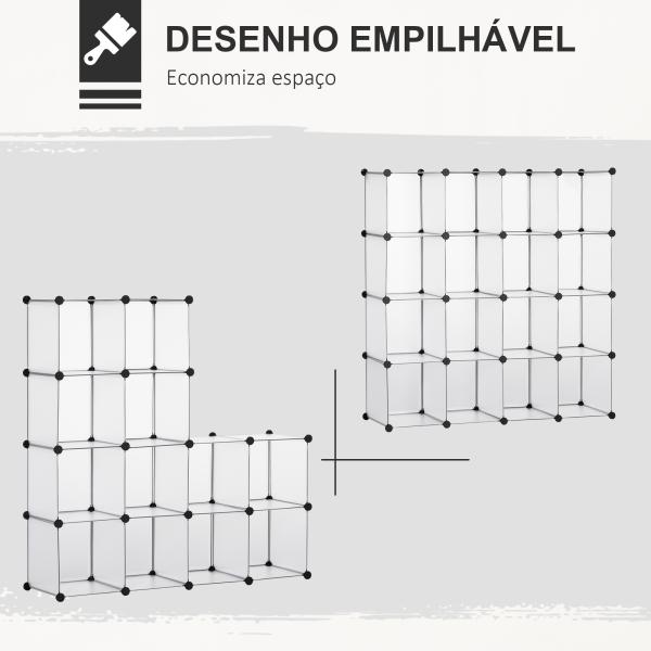 Armário Modular de Plástico Organizador de Sapatos com 16 Cubos de 30x30x30cm para Entrada Corredor 125x32x125 cm Transparente