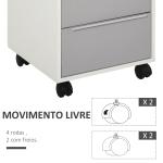 Bloco de Gavetas Móvel de Escritório com 3 Gavetas Fechadura Rodas e Travão para Documentos 40x40x63,5 cm Branco e Cinza