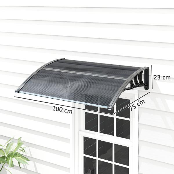 Marquise para Portas e Janelas 100x75x23 cm Marquise de Proteção contra Sol e Chuva com Cobertura de Policarbonato Preto