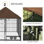 Parque para Cães com Toldo com Suporte Giratório para Comida 2 Tigelas Incluídas 141x141x151 cm Preto Marrom