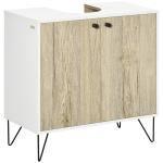 Móvel para Lavatório Pousar de Madeira com 2 Portas Prateleira e Pés de Aço 60x30x60cm Carvalho e Branco