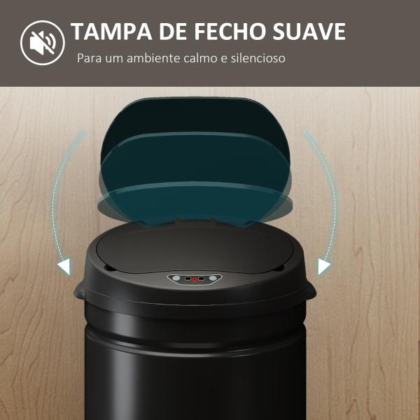 Balde de Lixo de Cozinha Automático 30 L em Aço Inoxidável Sensor Infravermelhos Fecho Automático 32x30,5x51 cm Preto