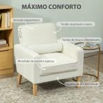 Poltrona Sala de Estar Estofada em Veludo Poltrona de Leitura com Assento com Botões e Pés de Madeira 76x79x82 cm Creme
