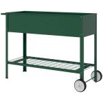 Horta Vertical Elevada de Metal Horta Vertical com Rodas Alça Lateral e Prateleira Inferior para Cultivo 109x44x80 cm Verde