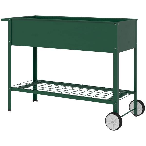 Horta Vertical Elevada de Metal Horta Vertical com Rodas Alça Lateral e Prateleira Inferior para Cultivo 109x44x80 cm Verde