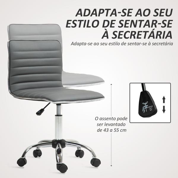 Cadeira de Escritório sem Apoio para os Braços Cadeira de Escritório Giratória com Altura Ajustável 48x52x78 - 90 cm Cinza