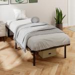 Estrutura de Cama 90x190 cm de Aço com Espaço de Armazenamento em Madeira de Álamo Capacidade 300 kg Preto