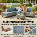 Conjunto de Jardim em Vime PE de 3 Peças com Encosto Ajustável Sofá de 3 Lugares Sofá de 2 Lugares e Mesa Cinzento