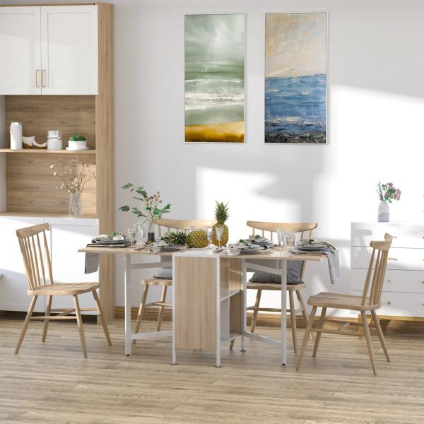 Mesa Dobrável de Arrumação 4 Prateleiras para Sala de Jantar Sala de Estar Mesa Auxiliar de Madeira 169x62x75 cm Carvalho e Branco