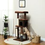 Arranhador para Gatos Grande Altura 132 cm com Plataformas Postes com Escova Bolas Suspensas e Almofadas para Arranhar Marrom