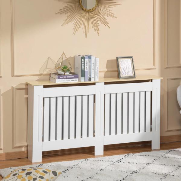 Cobertura Radiador 152x19x83cm Cobertura Radiador de MDF e Melamina com Dispositivo Anti - Rolamento Desenho Moderno para Sala de Estar Dormitório Branco