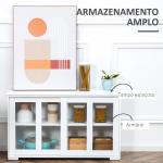 Aparador de Cozinha Moderno Móvel Auxiliar com 2 Portas de Correr de Vidro e Prateleira Ajustável 107x33x62,5 cm Branco