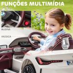 Carro Elétrico para Crianças BMW i4 12V com Controlo Remoto Música MP3 Ecrã Luzes e Cinto de Segurança 115x67x45 cm Branco