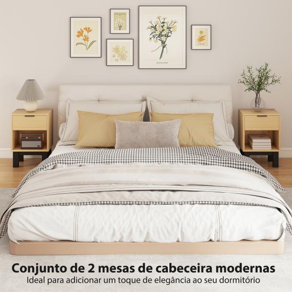 Conjunto de 2 Mesas de Cabeceira Estreitas Mesas de Cabeceira Modernas com Gaveta e Prateleira Aberta 35x26x50 cm Carvalho