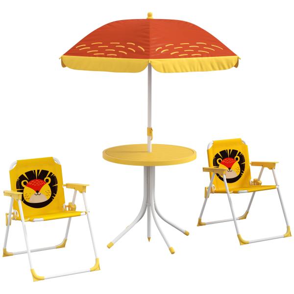 Conjunto Infantil de Mesa e Cadeiras de Exterior Conjunto de 2 Cadeiras Dobráveis e Mesa para Crianças Amarelo e Castanho
