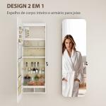 Espelho para Joias com Luz LED Montado na Parede ou na Porta com Fechadura Espelho de Corpo Inteiro 2 Gavetas Branco