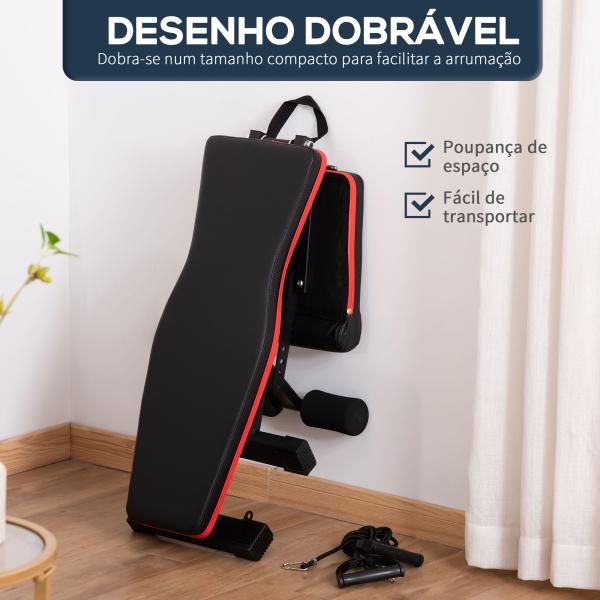 Banco de Musculação Dobrável com Extensão de Perna e Banda de Resistência 130x34x48 - 109 cm Preto