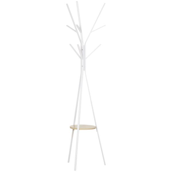 Cabide de Pé Metálico para Pendurar Roupa Bolsas com 9 Ganchos e Prateleira Cabide de Pé Moderno 45x45x180 cm Branco
