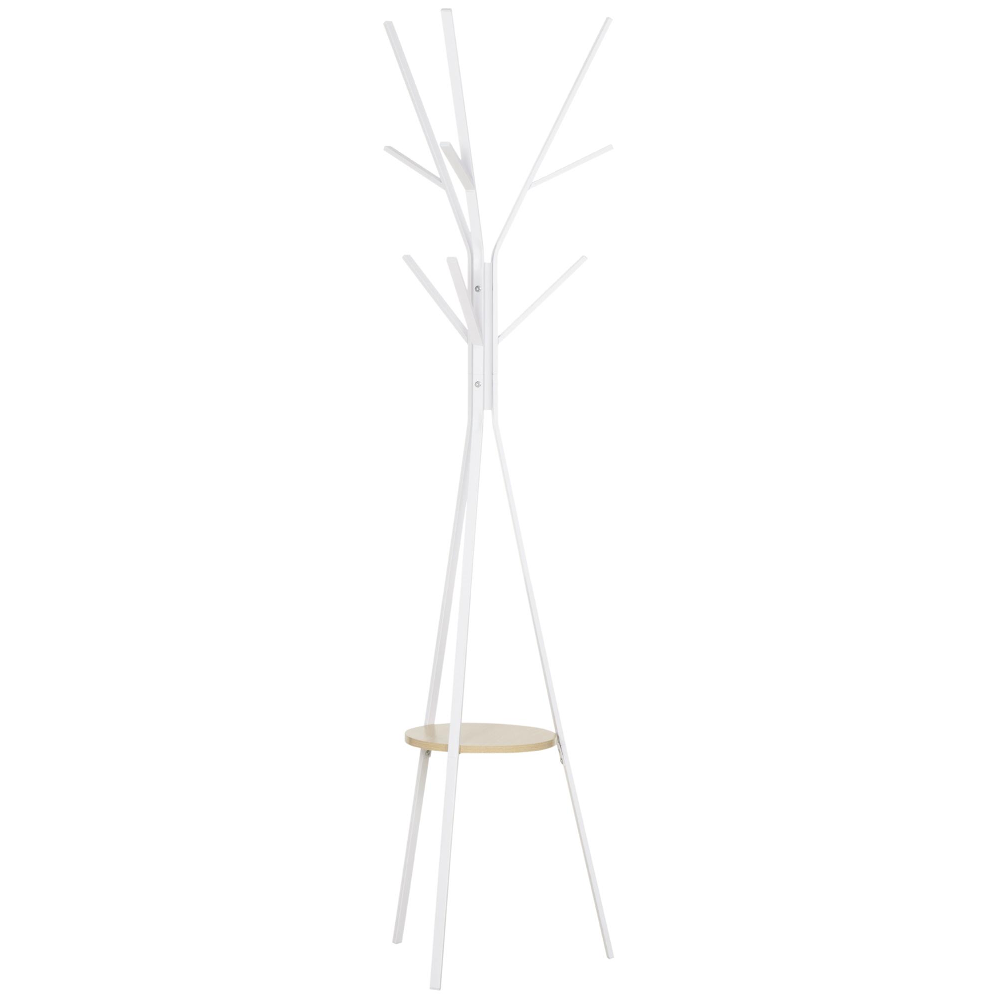 Cabide de Pé Metálico para Pendurar Roupa Bolsas com 9 Ganchos e Prateleira Cabide de Pé Moderno 45x45x180 cm Branco