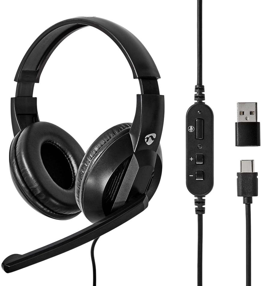 Auscultadores Headset USB p/ PC c/ Micro (Preto) - NEDIS