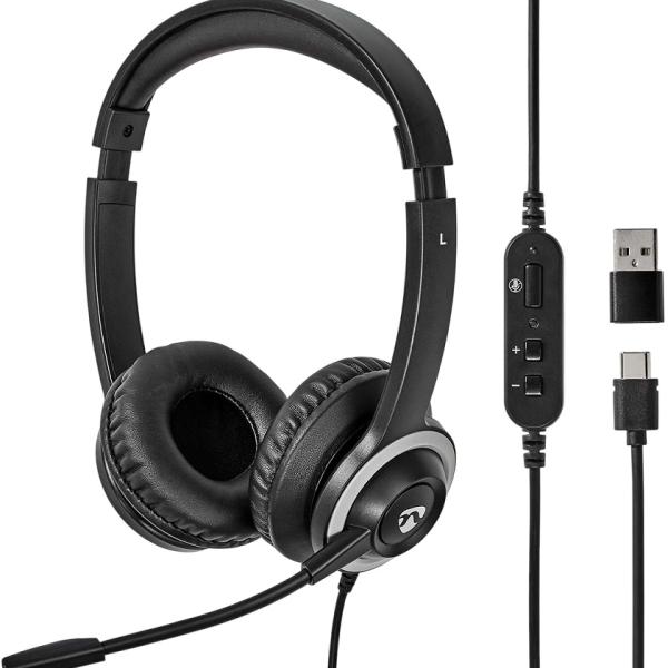 Auscultadores Headset USB c/ Micro (Preto) - NEDIS