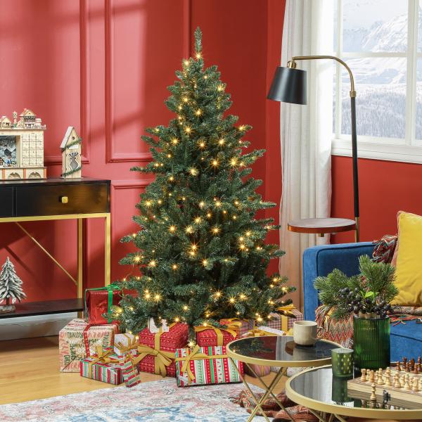 Árvore de Natal Artificial 150 cm com 220 Luzes LED 588 Ramos Árvore Natalina para Interior Verde