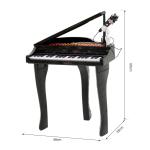 Piano para Crianças com 37 Teclas Microfone Banco Luzes 22 Músicas e Entrada para MP3 e USB 48x39x69 cm Preto