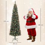 Árvore de Natal Slim 230 cm com Luzes LED 8 Modos de Iluminação 761 Ramos com Purpurina Prateada Pinhas e Bagas Verde