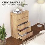 Cómoda de 5 Gavetas para Quarto Moderna Design sem Puxadores para Sala de Jantar Entrada 60x39x100 cm Madeira Natural