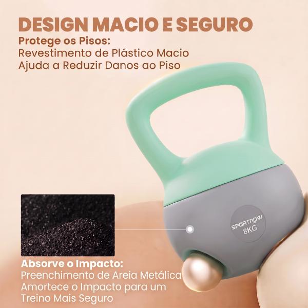 Kettlebell de 8 kg Pesa Russa Preenchida de Areia Metálica e Alça Antiderrapante para Treino em Casa Ginásio 19x19x28 cm Cinzento