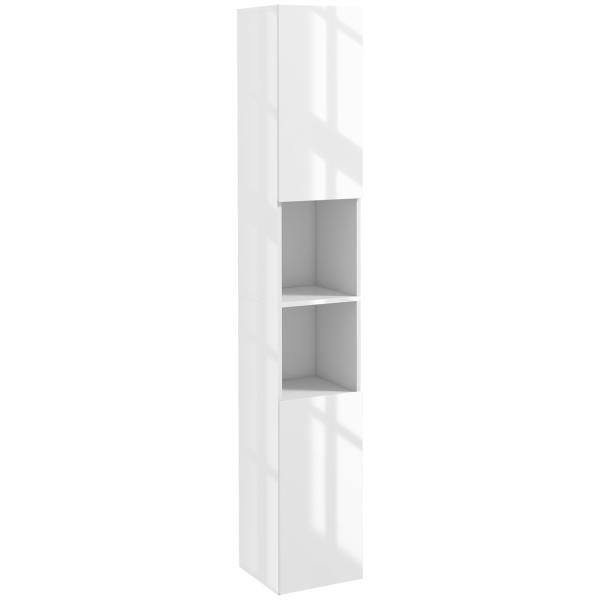 Armário Alto e Estreito para Casa de Banho com Portas e Prateleiras Ajustáveis 30x30x181,5 cm Branco Brilhante