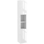 Armário Alto e Estreito para Casa de Banho com Portas e Prateleiras Ajustáveis 30x30x181,5 cm Branco Brilhante