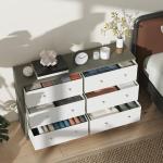 Cómoda com 6 Gavetas de Tecido Cómoda para Quarto Estrutura de Aço e MDF 114x30x70 cm Branco e Cinza