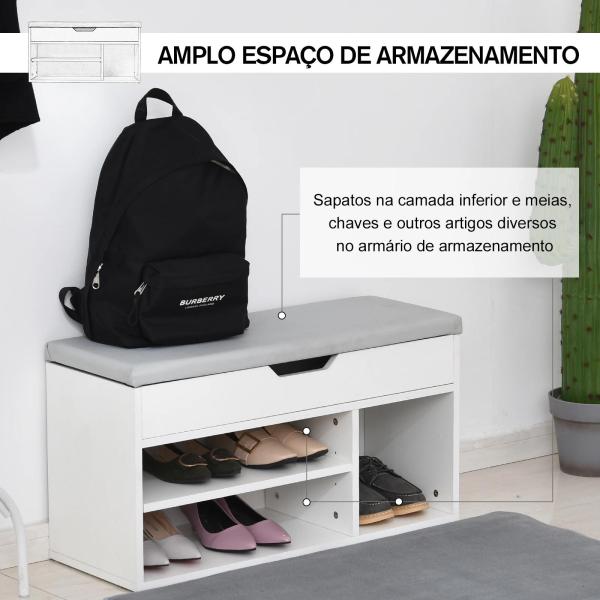 Sapateira com Assento Acolchoado Carga máxima de 120kg MDF 80x30x43cm Branco