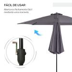 Chapéu de Sol de Jardim Ø295x250cm com Manivela Chapéu de Sol Exterior com Mecanismo de Inclinação e Mastro Desmontável de Metal para Terraço Piscina Pátio Cinza Escuro