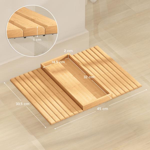 Bandeja de Braço para Sofá em Bambu Dobrável e Flexível com Base Antiderrapante 45x33,5x3 cm Madeira
