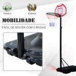 Tabela de basquetebol dobrável e ajustável em altura 150 - 210 cm branco preto e vermelho