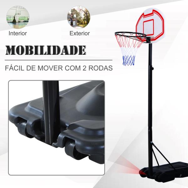 Tabela de basquetebol dobrável e ajustável em altura 150 - 210 cm branco preto e vermelho