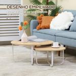 Conjunto de 2 Mesas de Centro Ø65x32cm e Ø45x26cm Mesas Redondas com Bancada de Madeira e Pés de Metal Madeira e Branco