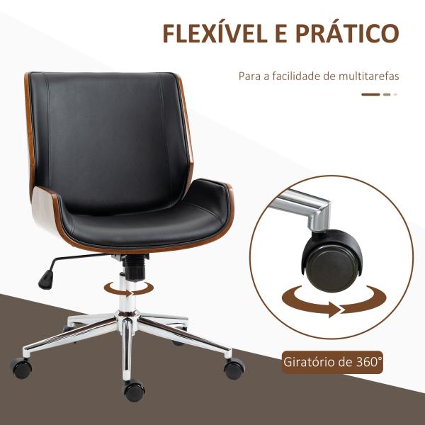 Cadeira de Escritório Operativa Giratória em PU com Altura Ajustável Função Inclinação 51x65,5x82 - 92cm Preto