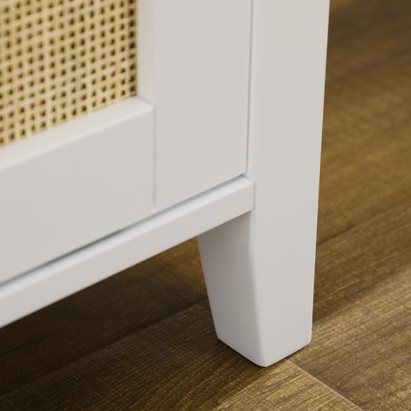 Banco Sapateira com 2 Portas de Vime Estilo Boémio Carga Máxima 130 kg para Corredor Entrada 80x35x45 cm Branco e Bege