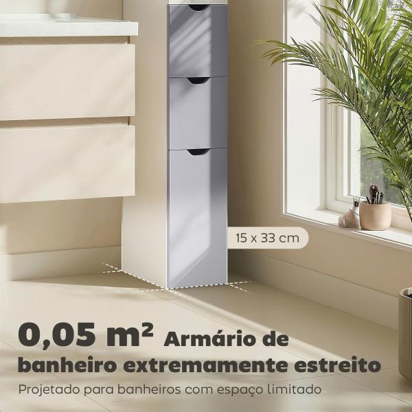 Armário Alto para Casa de Banho com 2 Prateleiras 1 Porta e 2 Gavetas 15x33x136 cm Branco