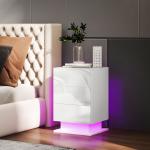 Mesa de Cabeceira com Faixa de Luz LED Multicolor Mesa Auxiliar com 3 Gavetas Estilo Moderno 40x35x60 cm Branco Brilhante