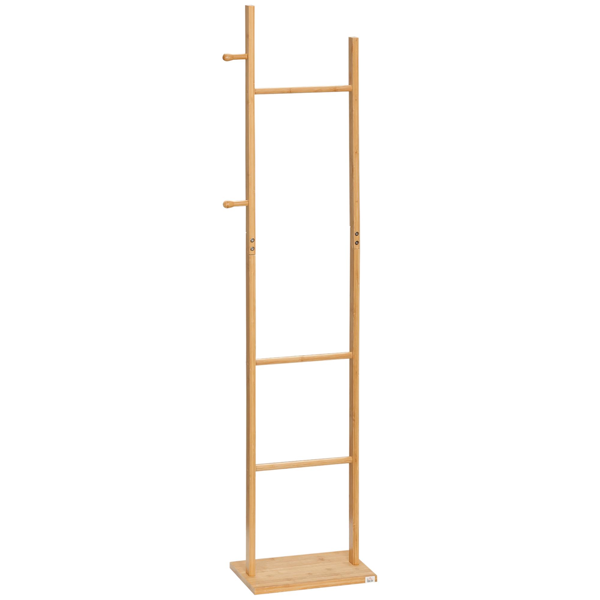 Cabide de Pé de Bambu com 2 Ganchos e 3 Barras Suspensas para Entrada Corredor Dormitório 36x24x168cm Madeira